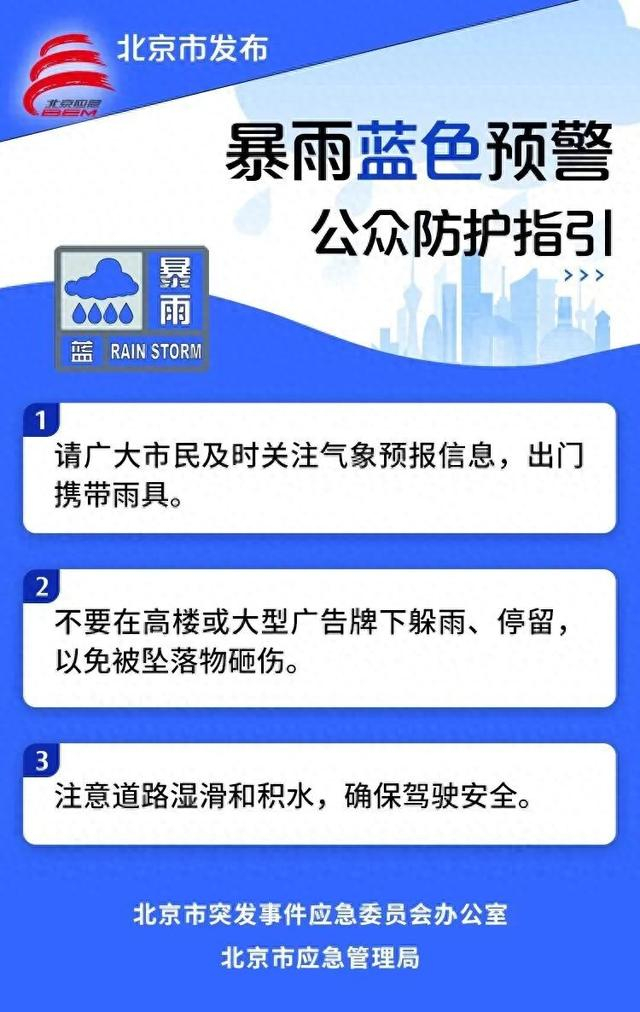 暴雨蓝色预警！北京市体育局发布近期降雨应对工作通知